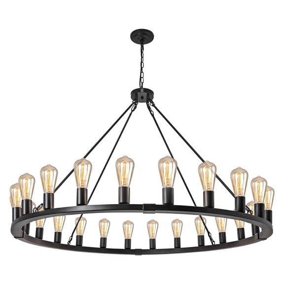 24-Light Mid-Century Black Wagon Wheel Chandeliers