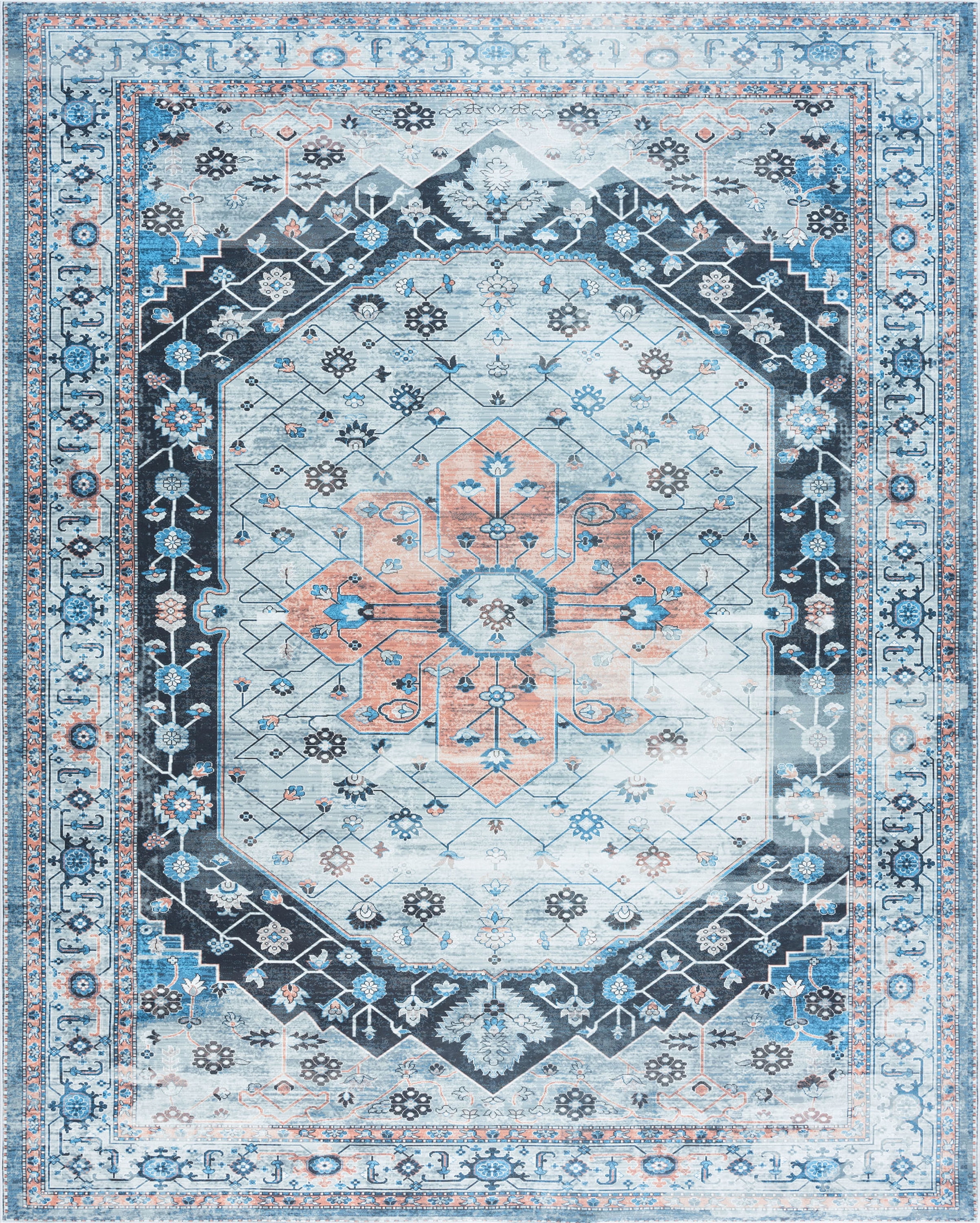 Estate Traditional 5' x 7' Gray and Blue Polyester Indoor Area Rug