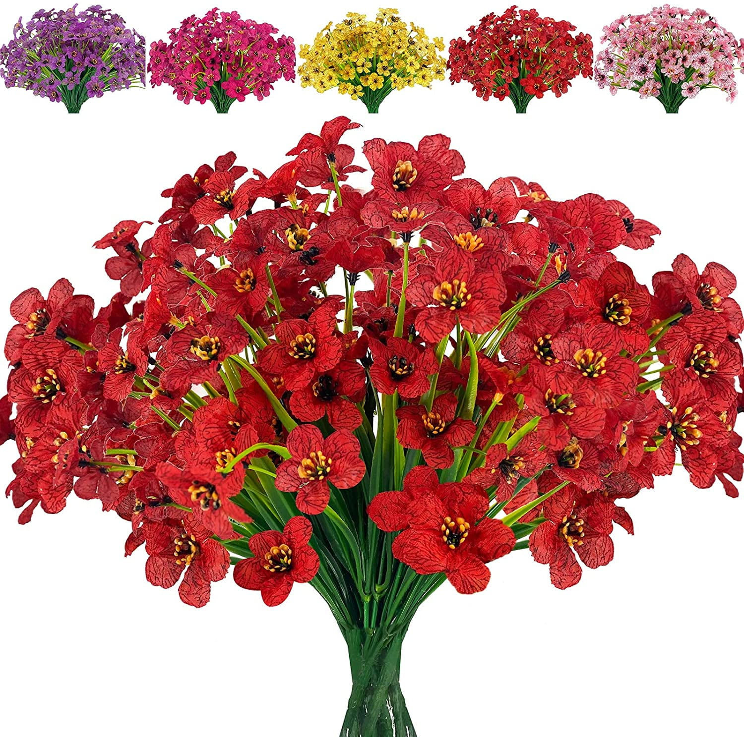 Sinhoon 8 Bundles Fake Flowers Outdoor Silk Flower UV Resistant Faux