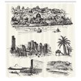 thumbnail image 3 of Eastern City Shower Curtain, Pencil Drawn Illustrations of Landmarks Architecture Vintage Style, Fabric Bathroom Set with Hooks, 69W X 84L Inches Extra Long, Ivory Charcoal Grey, by Ambesonne, 3 of 3