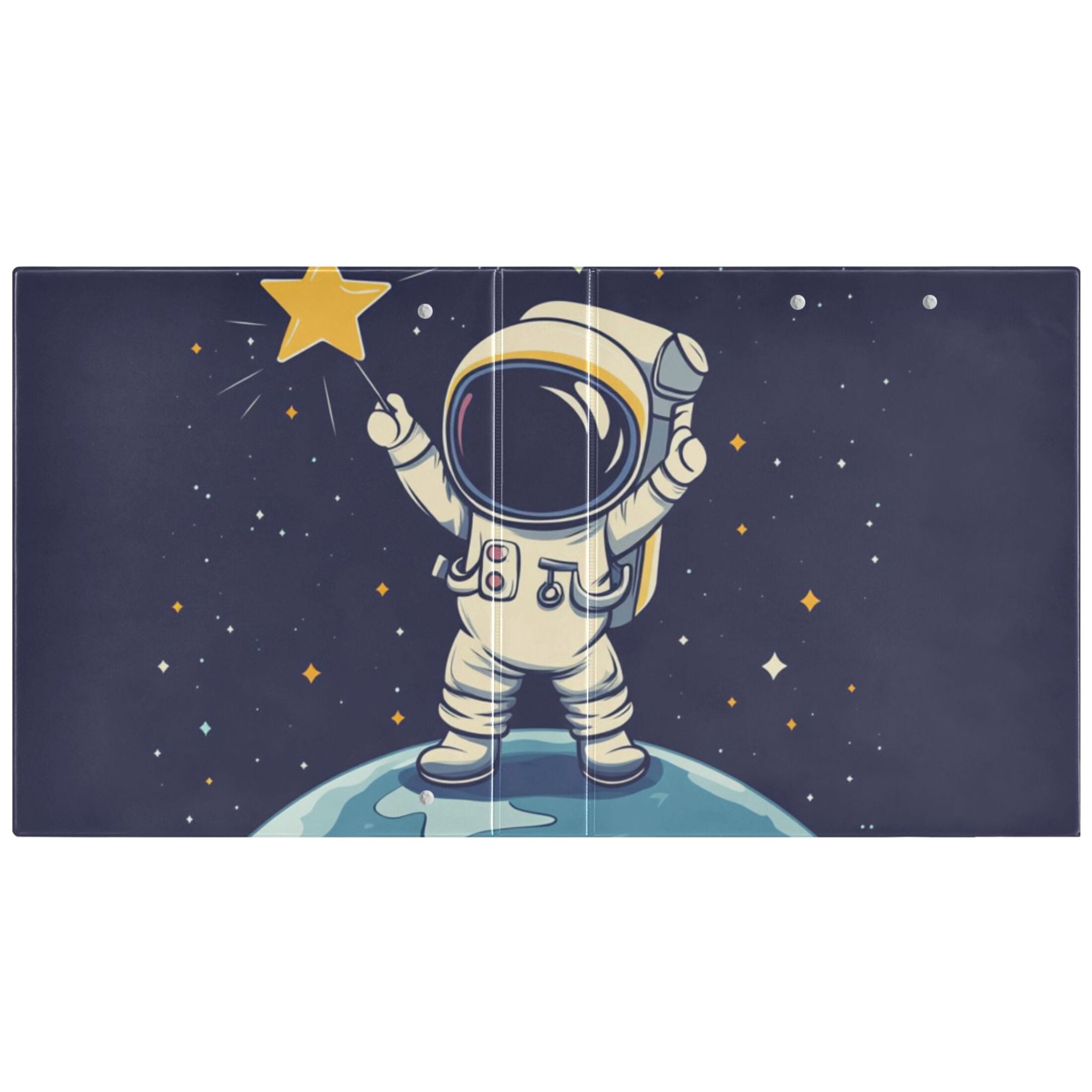 Astronaut Reaching Star 3 Ring Binders 1.5 inch Hardcover File Folders with Interior Pockets A4 Size Organizer for School Office Hospital