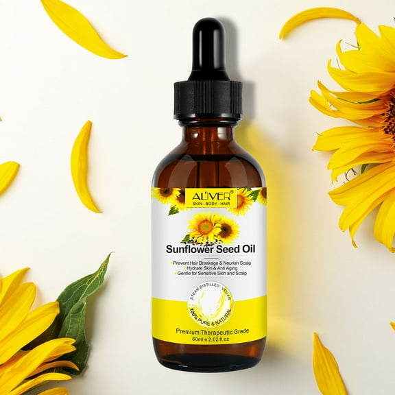 Aliver Sunflower Seed Oil (2oz), Gentle for Sensitive Skin and Scalp 100% Pure Carrier Oil - Moisturizing & Nourishing For Skin, Face, & Hair, Prevent Hair - 1Pack