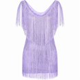 thumbnail image 3 of Vestidos cortos sexis de fiesta con escote en V para mujer, de baile latino, sin mangas, con lentejuelas brillantes y borlas para actuaciones en el escenario, 3 of 5