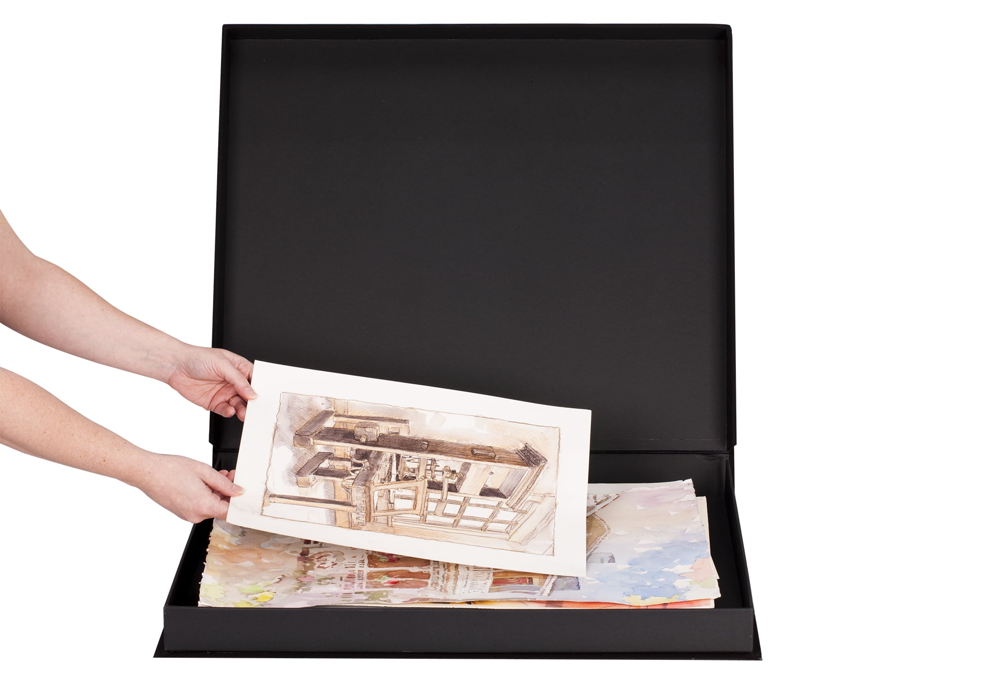 HG Concepts Art Photo Storage Box Eternity Archival Clamshell Box For Storing Artwork, Photos & Documents Deluxe Acid-Free Sturdy & Lined With Archival Paper - [Black - 24" x 32"]