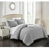 Chic Home Tornio 4 Piece Duvet Cover Set 100% Cotton Ruched Ruffled Striped Design Zipper Closure Bedding with Terry Embroidered Decorative Pillow and Shams Included, King Grey