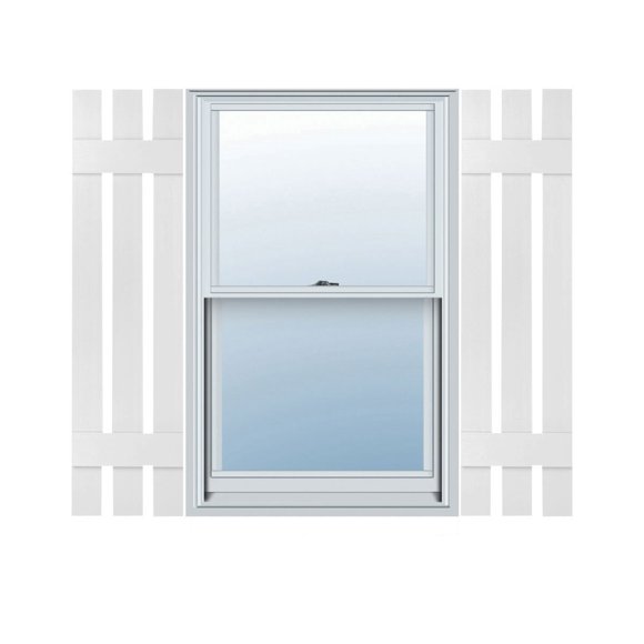 Ekena Millwork Lifetime Vinyl LS3S12X03900WH Standard Three Board Spaced Board-n-Batten Vinyl Shutters w/Installation Shutter-Lok's & Matching Screws (Per Pair) 12""W x 39""H White