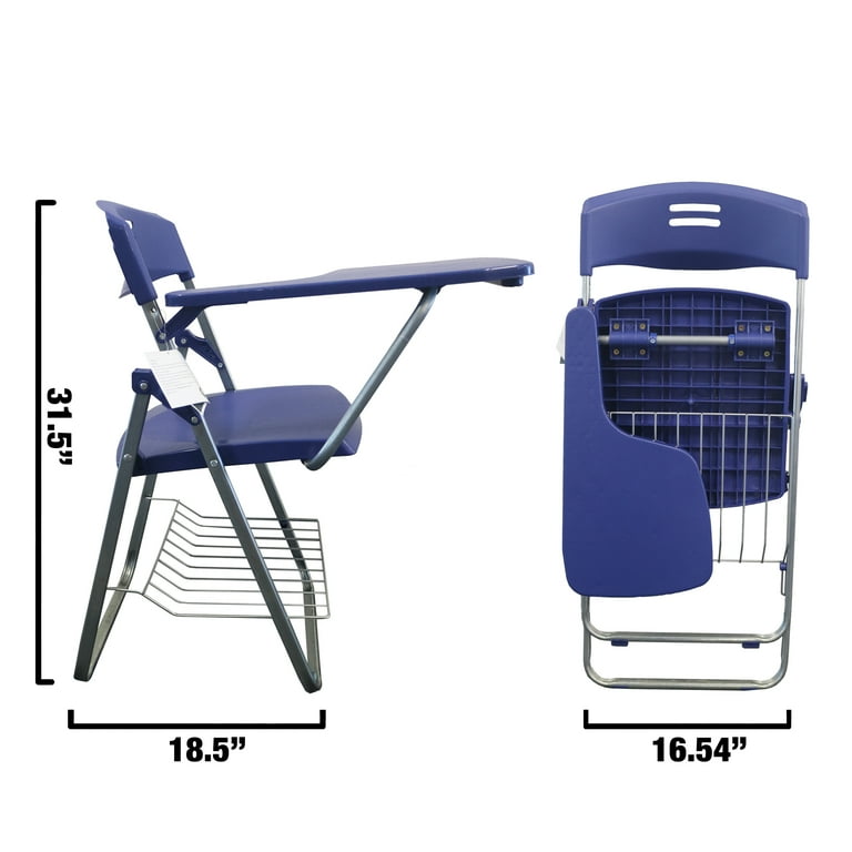 RTC Group Right Hand Pad Tablet Small Arm Desk Folding Chair, Blue