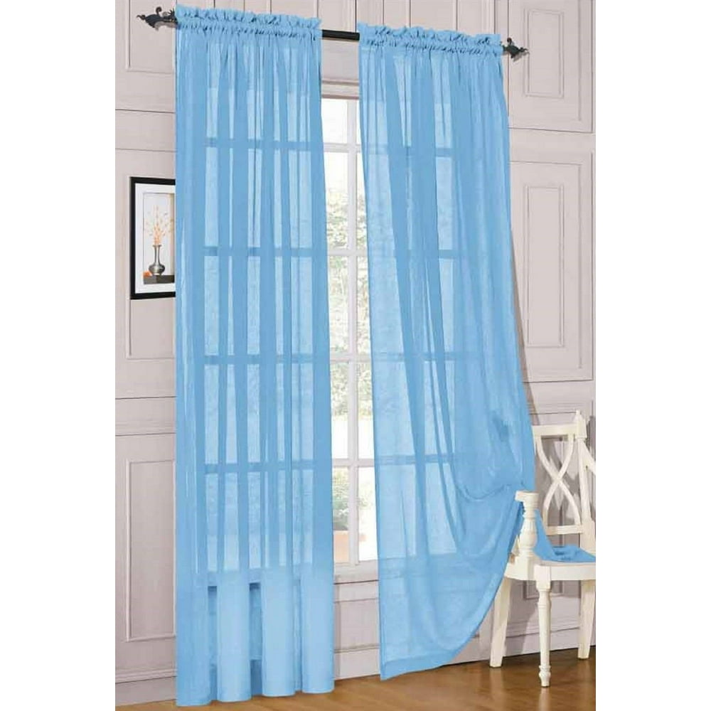 2pc Light Blue Solid Sheer Voile Window Curtain Set, Two (2) Rod Pocket