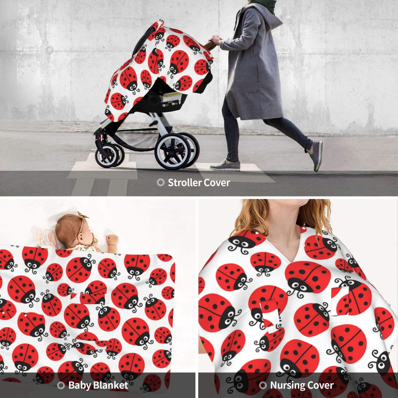 Car Seat Cover Baby - Cartoon Ladybug Breathable Infant Car Seat Cover for Baby Carseat, Lightweight Comfort Baby Essentials Must Haves Newborn Stuff for Girl Boy