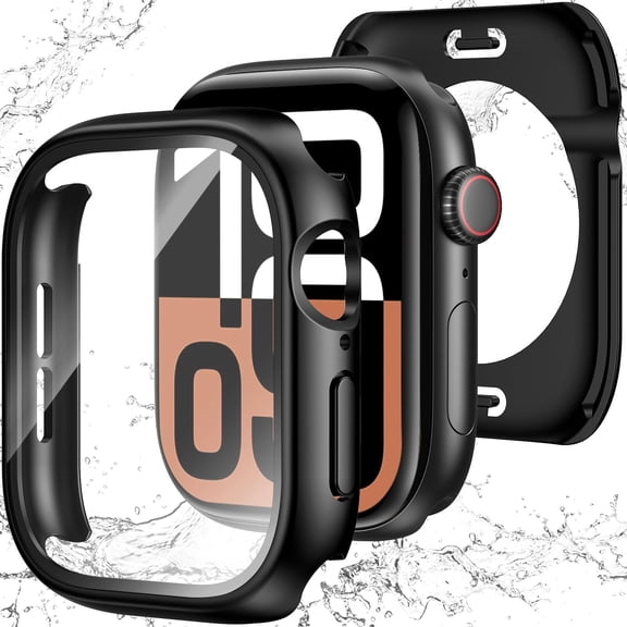 MJSHUN [3 in 1] Waterproof Case for Apple Watch Series 11/10 46mm,Built-in Tempered Glass Screen Protector,360 Full Coverage PC Bumper,Sensitive Touch Protective Cover,Matte Black
