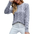 thumbnail image 2 of Women's Cable Knitted Sweater Pullover Dressy Casual Crewneck Jumper Tops Long Sleeve Slim Fit Tunic Tops Plain Knitwear, 2 of 9