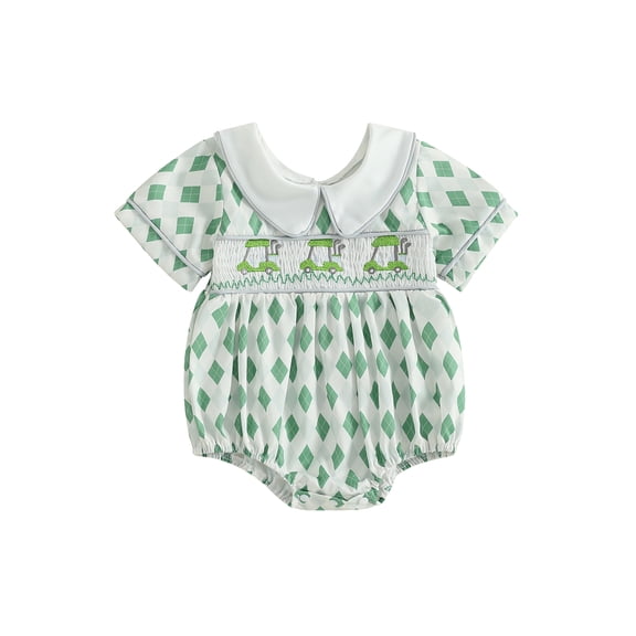 BemeyourBBs Baby Romper Short Sleeve Doll Collar Golf Cart Embroidery Jumpsuit