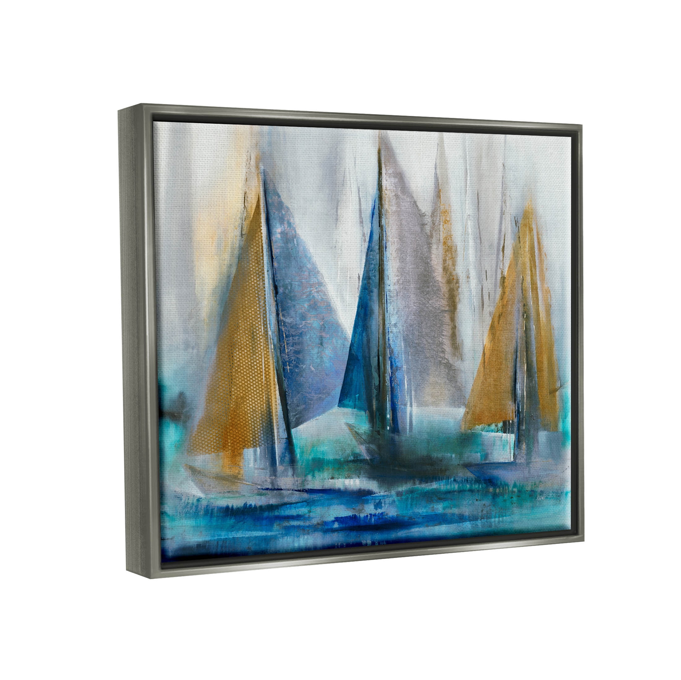 Stupell Industries Layered Sailboat Collage Graphic Art Luster Gray Floating Framed Canvas Print Wall Art, Design by K. Nari