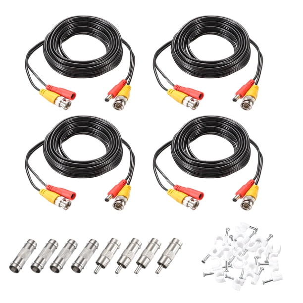 Cable de video y alimentación BNC Uxcell de 10 pies, cable de cámara de seguridad todo en uno, 4 juegos en negro