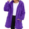 thumbnail image 6 of yuCgh Women's Warm Casual Fashion Thick Checkered Plush Mid-Length Hooded Cardigan Coat with Elegant Button and Zipper for Comfortable Style,Purple XL, 6 of 6