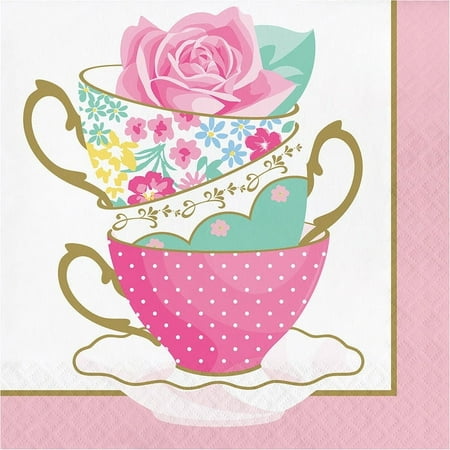 192 Count Bulk Pack Floral Tea Party Teacups Luncheon Napkins