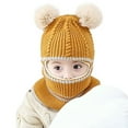 thumbnail image 1 of Automne Hiver Bébé Garçons Filles Épais Chaud Double Pompon Foulard Tricotée Tuque, 1 of 10