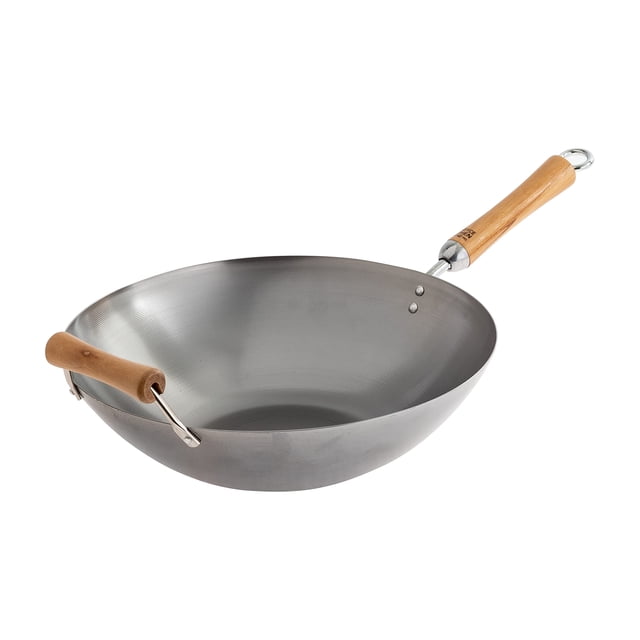 Wok JOYCE CHEN Classic Series de acero al carbono de 35 cm con asas de abedul