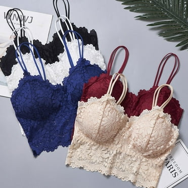WHAMVOX 5 Pcs Halter Bralette Lace Straps 蕾丝抹胸内 Padded Bandeau Bras Matching