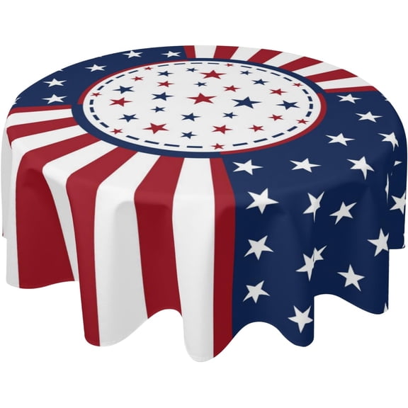 4th of July American Flag Tablecloth Round 70 Inch Independence Day Red White Blue Patriotic Star Stripe Memorial Day Holiday Table Cloth Decor for Outdoor Indoor Party Kitchen Dinner Picnic