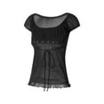 thumbnail image 3 of Txlixc Blusa de crochet de flores de encaje para mujeres, camiseta de cuerda de pecho bajo con mangas de sombrero y ropa de hombro desnudo para mujeres Txlixc moda, 3 of 9