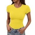 thumbnail image 3 of T Shirt Women Women Summer Tight Fitting Crew Neck Short Sleeve Stretchy Tee Yellow XL, 3 of 5
