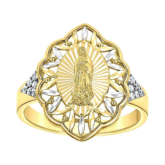 14k 14kt Two-Tone Gold Womens Cubic-Zirconia Guadalupe Religious Ring