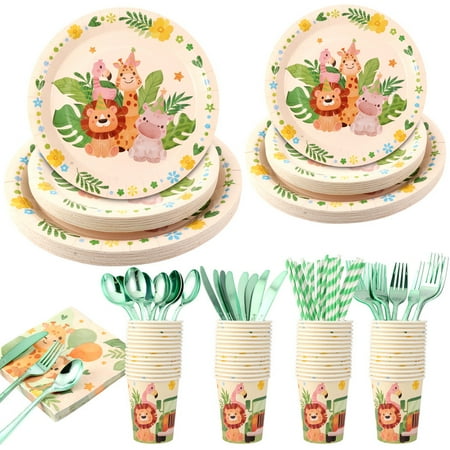 Jungle Animal Party Tableware Set 400-Piece for 50 Guests