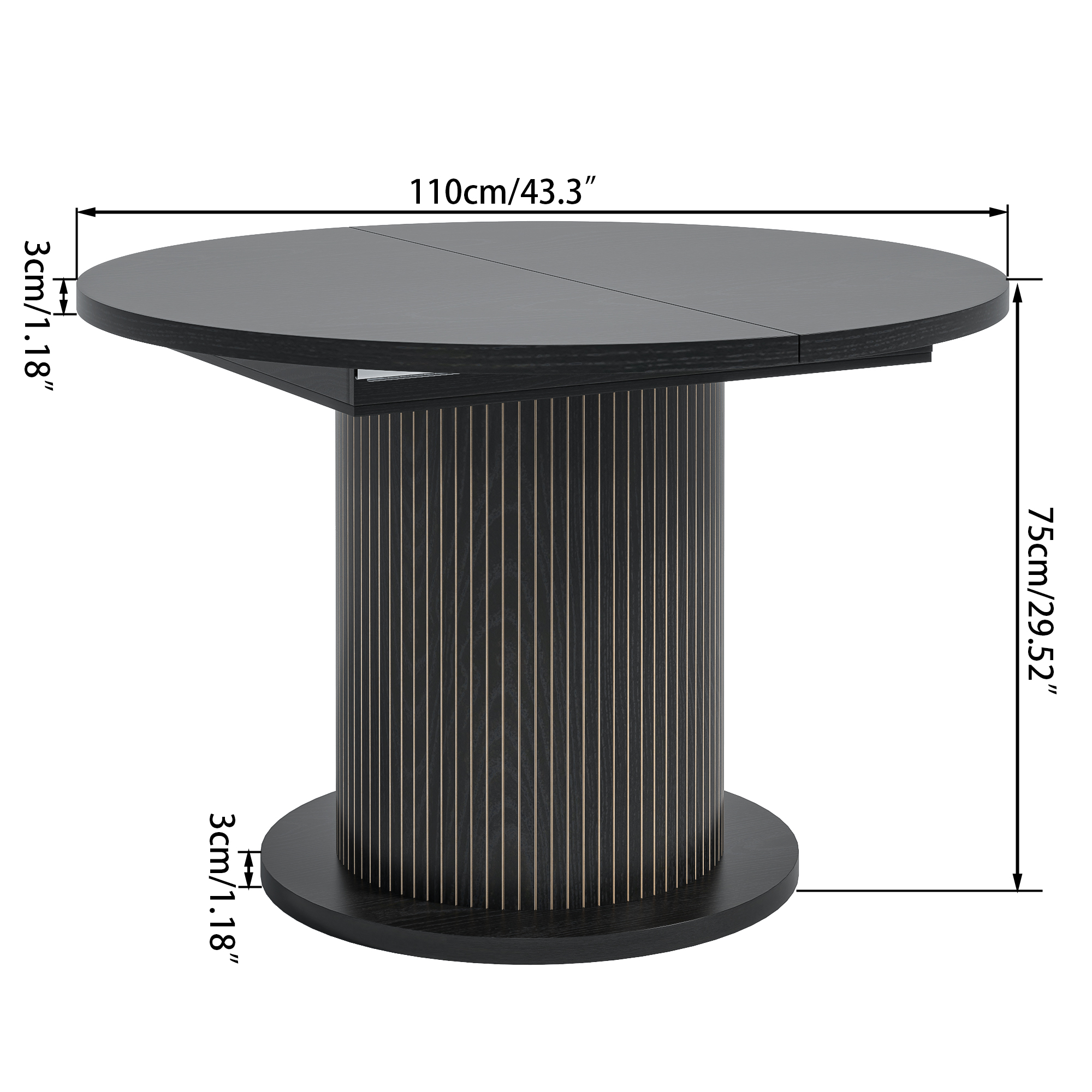 Round Dining Table for 4-6 People, 43.3“-59“Extendable Round Kitchen Dining Table with Pedestal Base, Black