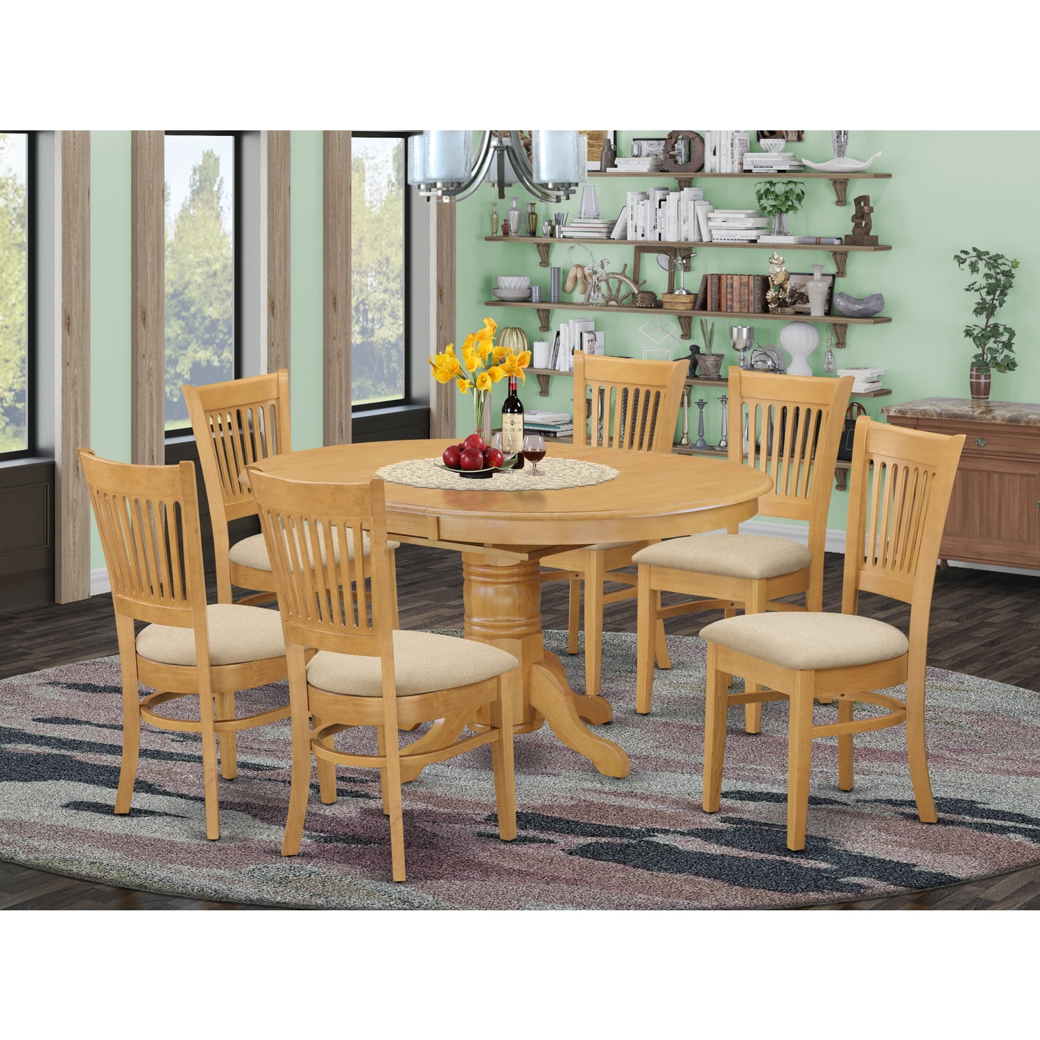Oak C 7 Pc Dining Set Table, Dining Room Table With Leaf Built In