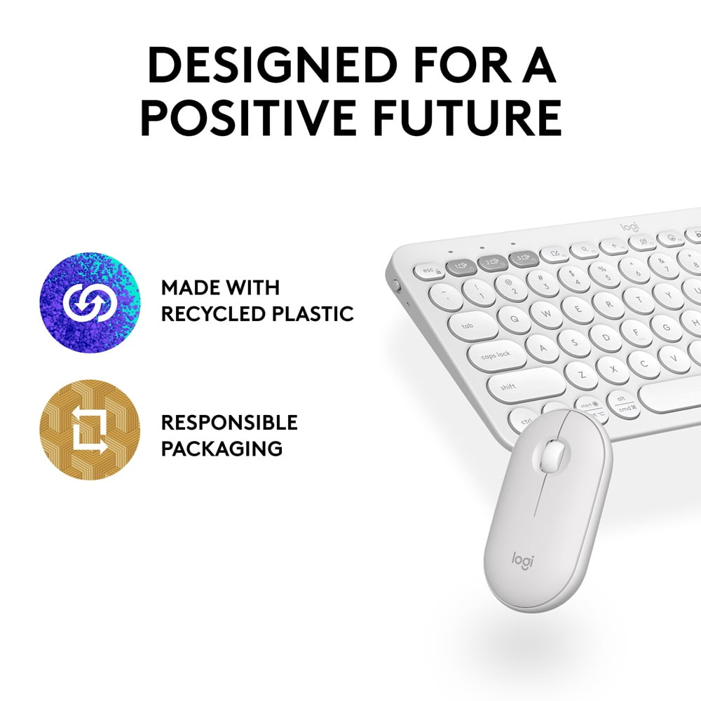 Logitech Pebble 2 Combo - Ensemble Clavier et Souris - Sans Fil - Bluetooth le - Blanc tonal