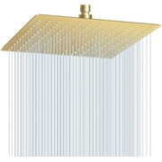 12 inch Brushed Gold Rain Shower Head - All Metal 304 Stainless Steel, Full Body Waterfall Shower with 144 Silicone Nozzles - Square Showerheads Ceiling or Wall Mount Modern Bathroom