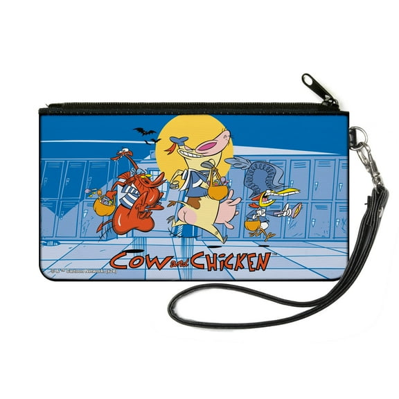 Warner Bros. Animation Wallet, Zip Pouch, Cow and Chicken with Red Guy Running Pose and Title Logo Blue, Canvas