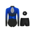 thumbnail image 2 of Miutii Girl's Sparkle Rhinestone Long Sleeve Gymnastics Leotard Ballet Dance Unitard And Shorts Hair Scrunchies Set Blue 10, 2 of 3