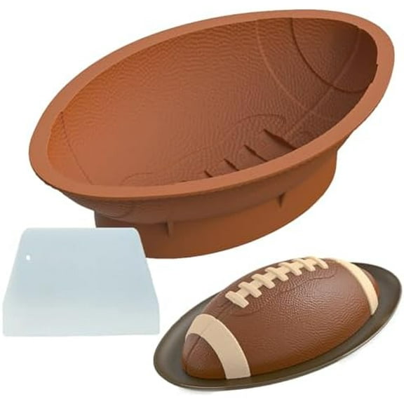 Football Cake Pan with Scraper - 12 Inch Nonstick Football Shaped Silicone Mold for Baking, 3D Breakable Chocolate Mold, Sports-Themed Party$$Home Decor, Kitchen, & Other
