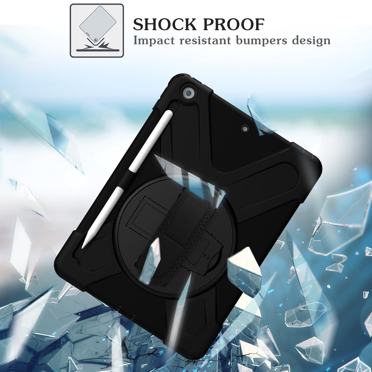 KIQ iPad 8th 7th Generation Case 10.2 inch 2019/2020, Shockproof Rugged Military Grade Case for Apple iPad 10.2 7th/8th Gen [Black]