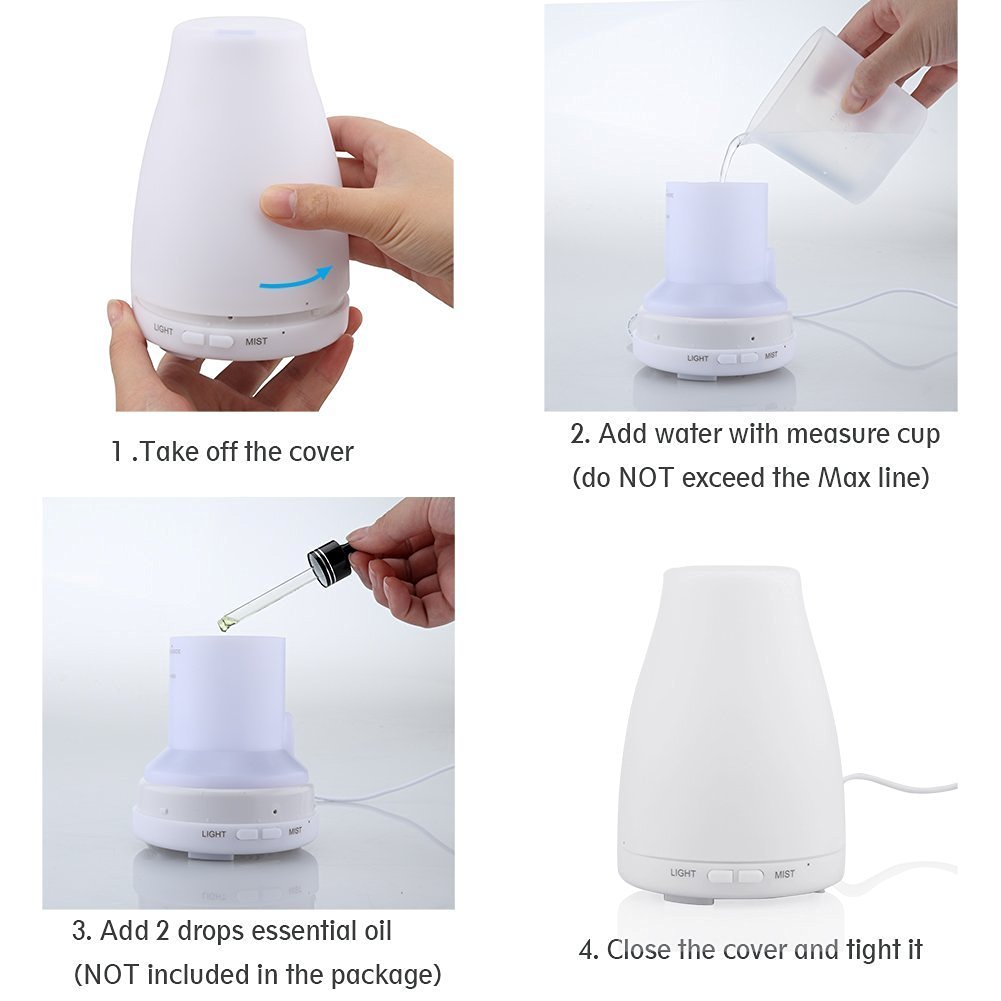 AGPtek Oil Aromatherapy Diffuser Ultrasonic Humidifier with 7 Color Changing LED Waterless Auto Shut-off - image 2 of 7
