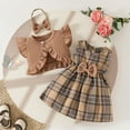 thumbnail image 4 of CUZIBR Toddler Girls Fly Sleeve Ruffles Tops Plaid Prints Princess Vest Dress Headbands Outfits Soft Dailywear For Child, 4 of 7