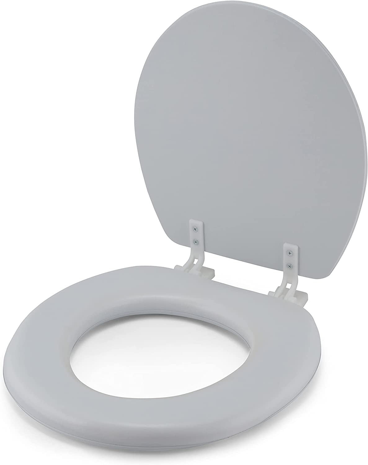 J&V Textiles Embroidered Soft Round Toilet Seat With Easy Clean & Change Hinge, Padded White