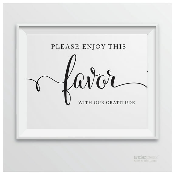 Please Enjoy Favor With Our Gratitude Formal Black & White Wedding Party Signs