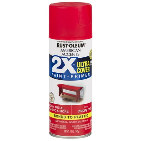 (3 Pack) Rust-Oleum American Accents Ultra Cover 2X Satin Poppy Red Spray Paint and Primer in 1, 12 (Best Way To Cover Red Paint)