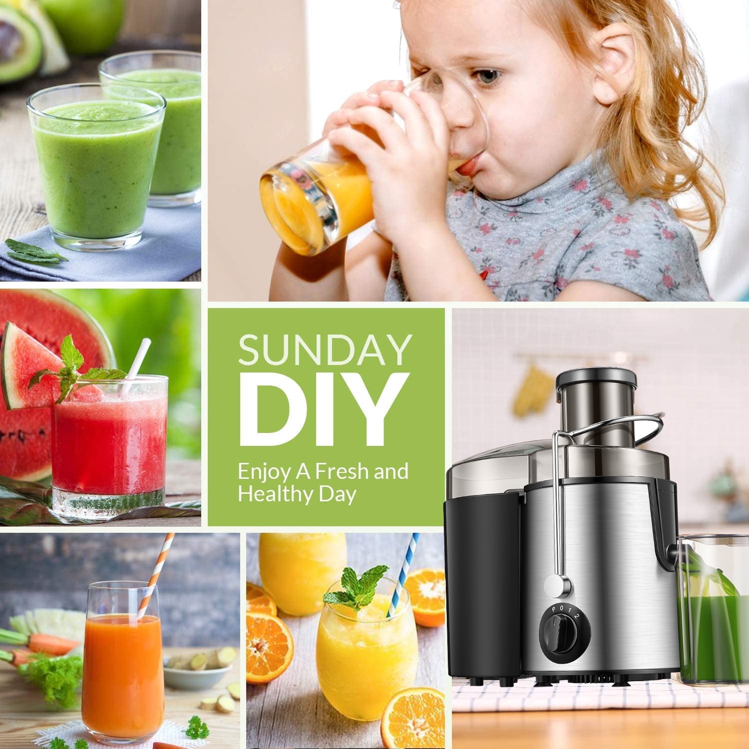 Juicer, Juicer Machine Vegetable and Fruit, Juice Extractor Easy to Clean, Centrifugal Juicer with 3'' Feed Chute, Stainless Steel, 3 Speed, Anti-Drip, Included Brush, 400W, Black