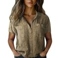 thumbnail image 2 of Bovemsi Women Cotton Shirt Printed Fashion Down Shirts Casual Tops Short Sleeve Blouse, Yellow Women's Summer Shirts, S, 2 of 4