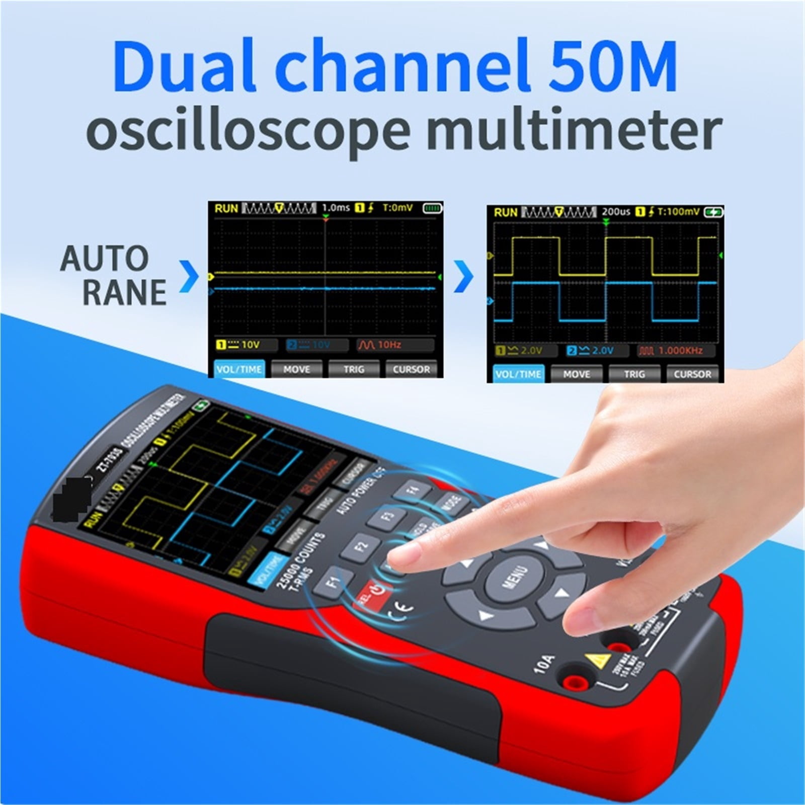 Digital Handheld Oscilloscope Multimeter Waveform Signal Output 2 Channels 50MHZ Suitable For Automotive Electrical Repair ,Battery Test