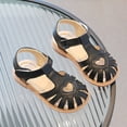 thumbnail image 6 of KPOPLK Girls Leather Soft Open Toe Princess Flat Shoes Summer Sandals(Toddler/Little Kid) Size 6.5,Black, 6 of 6
