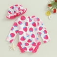 thumbnail image 4 of ESASSALY Infant Baby Girl Long Sleeve Rash Guard Zip Up Strawberry One Piece Swimsuit with Hat Bathing Suit, 4 of 8