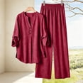 thumbnail image 2 of Ashirexll Womens 2 Piece Outfits Fashion Linen Blend Long Sleeve Top with Matching Pants Pocket Casual Set, 2 of 7