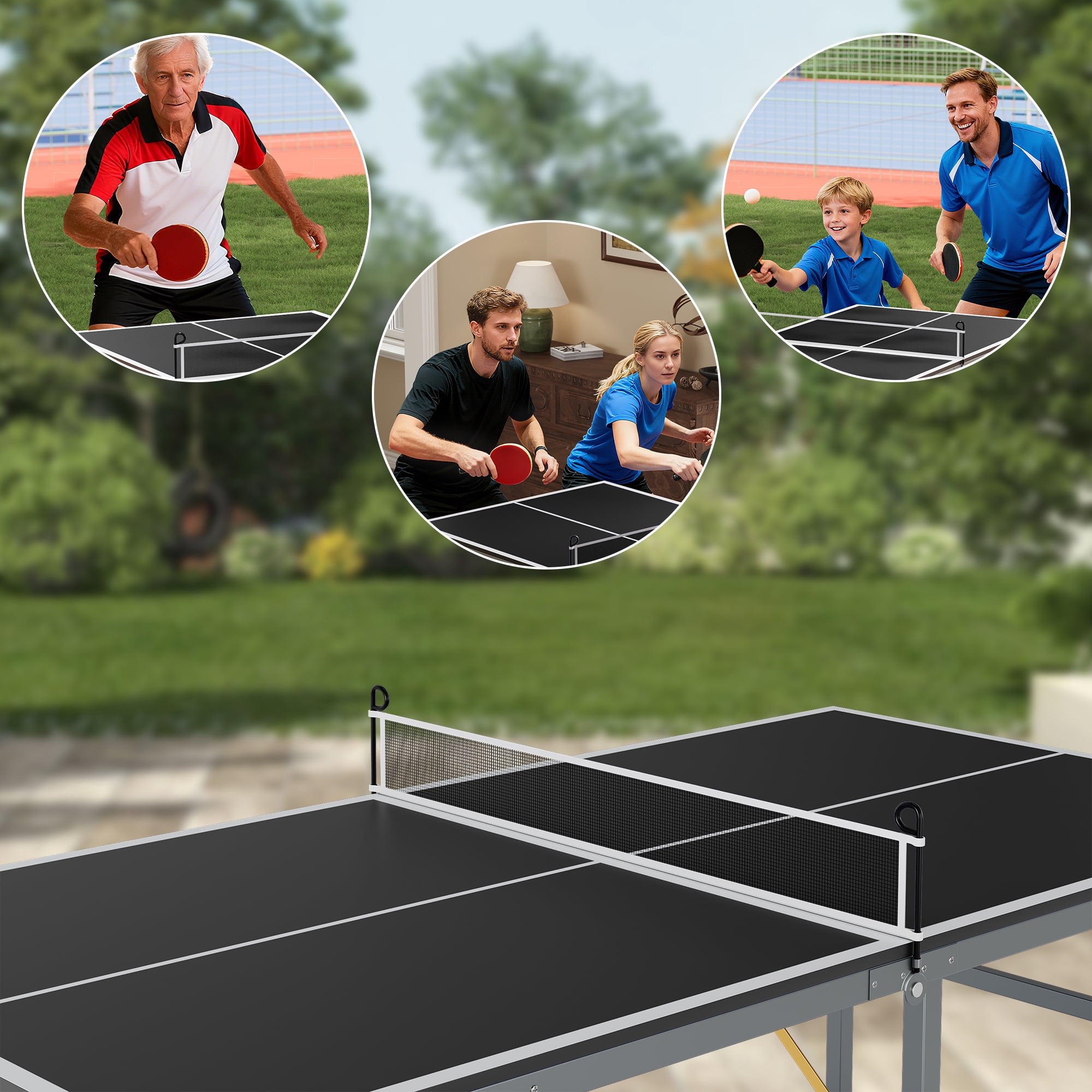 Garvee Collapsible & Portable 6x3FT Ping Pong Table Set – Includes Net, 2 Table Tennis Paddles, 3 Balls, Weatherproof, Indoor/Outdoor Mini Table Tennis Game – Color: Black