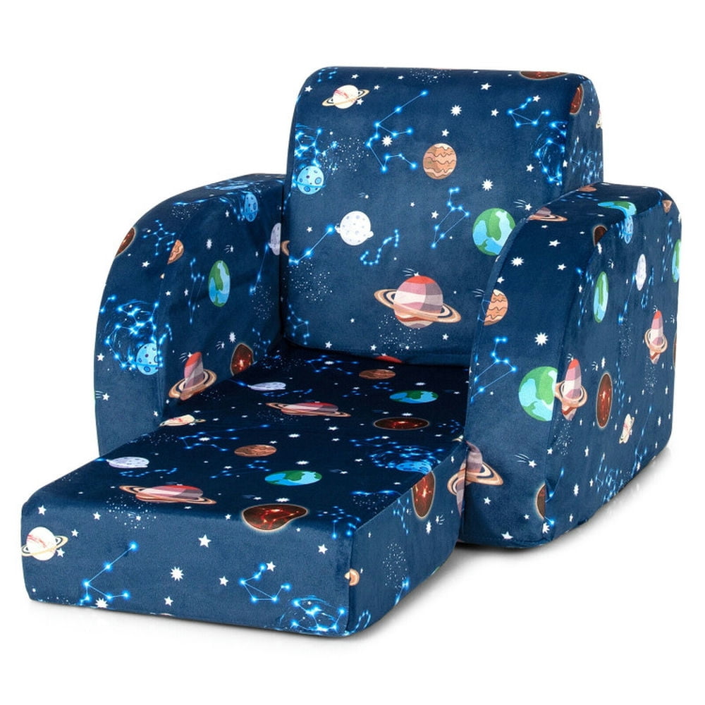 Spaco 3-in-1 Convertible Kid Sofa Bed Flip-Out Chair Lounger for Toddler-Blue, Kids Couch for Kids