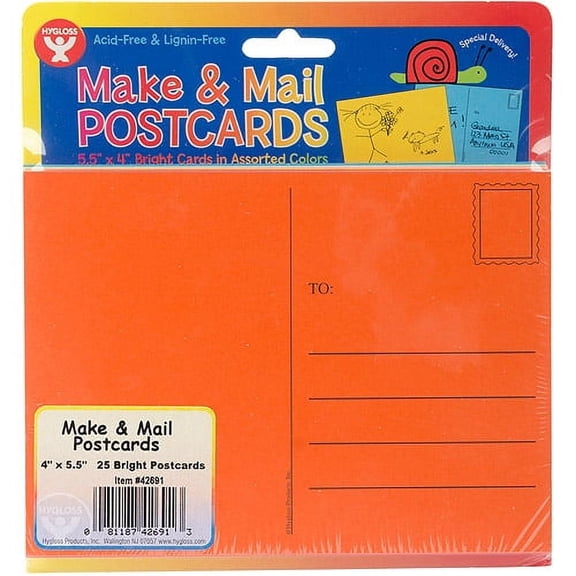 Hygloss Products, Inc Blank Postcards 25-pk Hygloss Products Kid s Make and Mail 4 x Inches, Assorted Bright Colors-25 Pack, Multicolor 25 Pcs